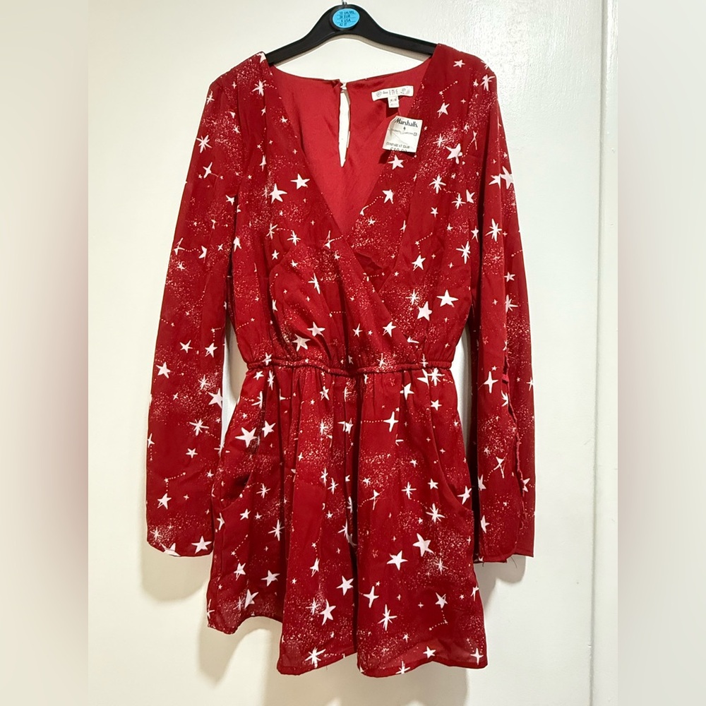 Love, Fire Crimson Star Pattern Romper Dress